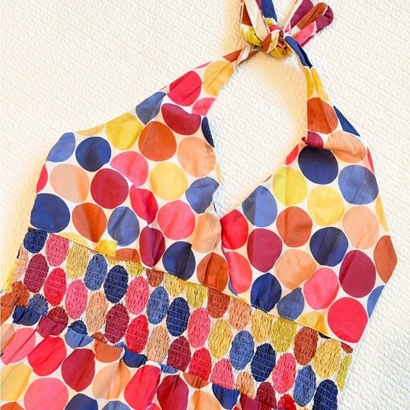 Anthropologie Maeve Halter Coaster Polka Dot Cotton Sun Dress Size 8 Petite - Picture 4 of 11